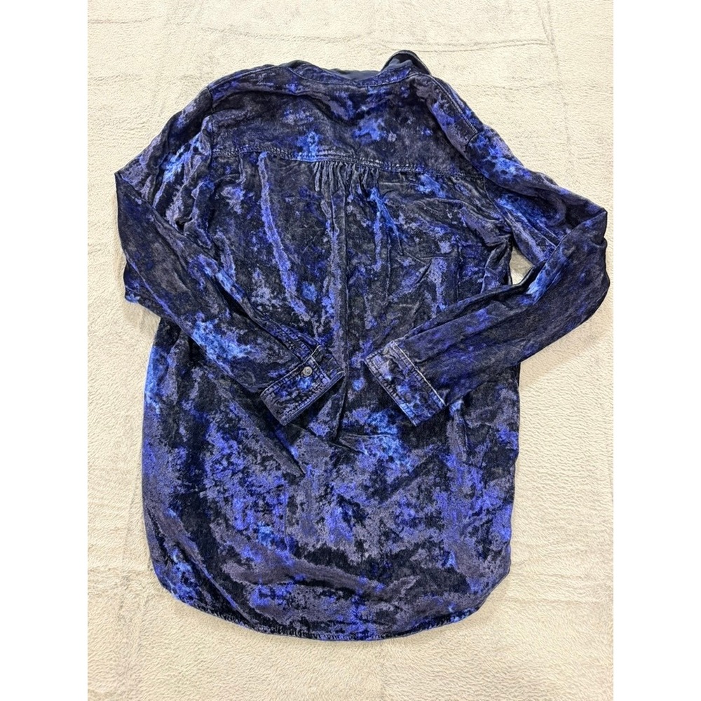 Pilcro Anthropologie Button Up Shirt Women US 6 Blue Velvet Abstract Top - Picture 10 of 12